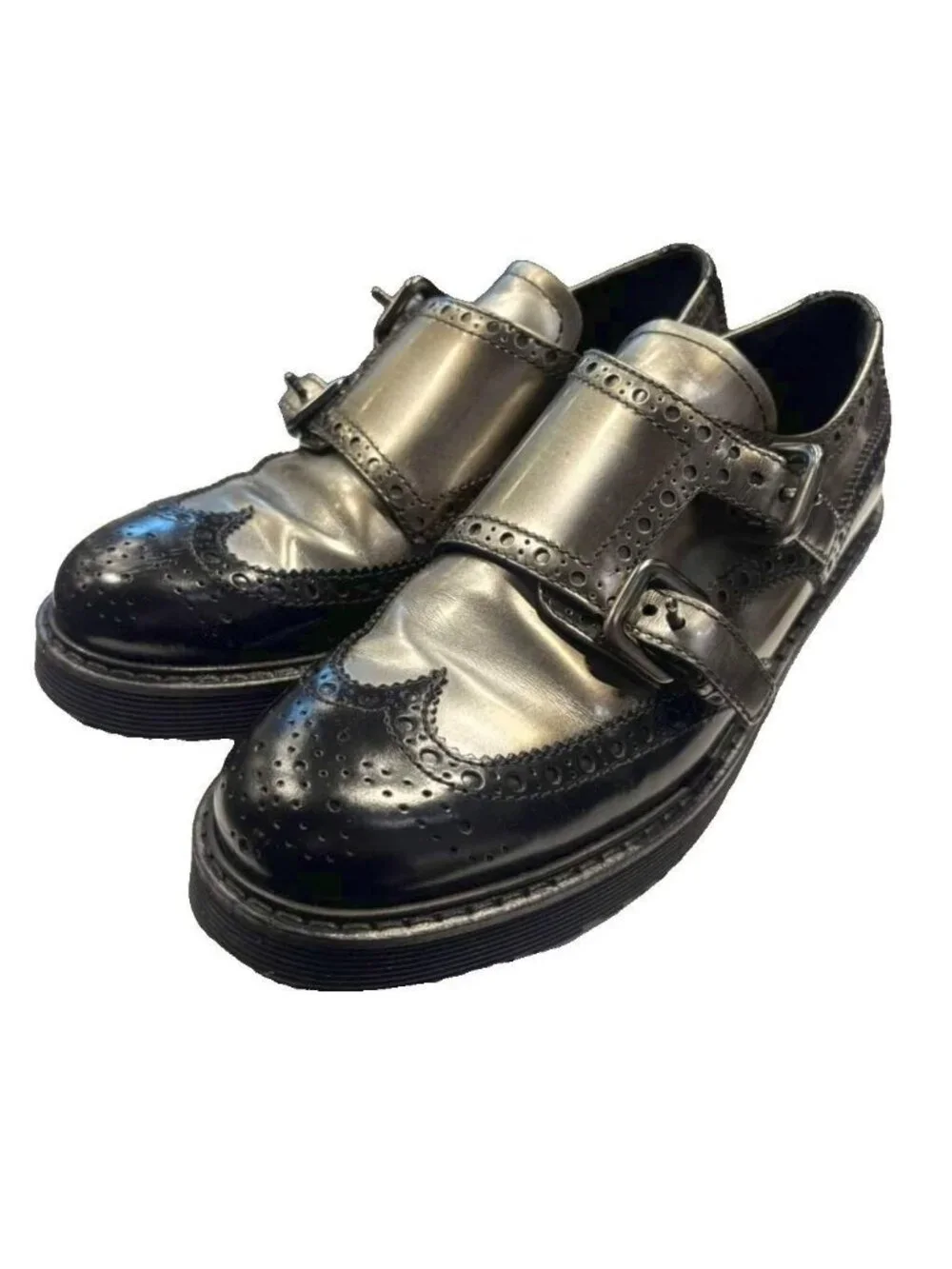 Prada Sport Leather Shoes Monk Strap Wing Tip Bicolor Sneakers Black 37